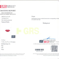 3.10 cts Natural Madagascar Ruby Loose Gemstone Fancy Lips Cut | GRS Certified