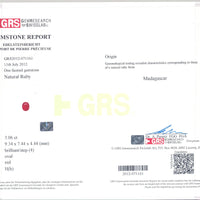 3.06 cts Natural Madagascar Ruby Loose Gemstone Oval Cut | GRS Certified