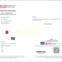 4.44 cts Natural Mozambique Ruby Loose Gemstone Oval Cut | GRS Certified