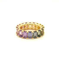 Exclusive Rainbow Unheated Natural Sapphire Ring | Eternity Ring | 18K Yellow Gold | Certified | Untreated | Earth Mined
