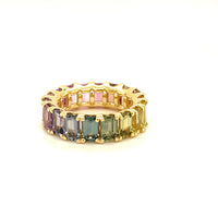 Exclusive Rainbow Unheated Natural Sapphire Ring | Eternity Ring | 18K Yellow Gold | Certified | Untreated | Earth Mined