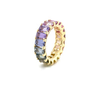 Exclusive Rainbow Unheated Natural Sapphire Ring | Eternity Ring | 18K Yellow Gold | Certified | Untreated | Earth Mined
