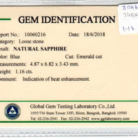 1.16 cts Natural Blue Sapphire Loose Gemstone Emerald Cut Certified