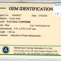 1.80 cts Natural Blue Sapphire Loose Gemstone Oval Cut Certified