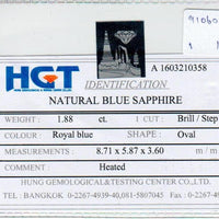 1.88 cts Natural Blue Sapphire Loose Gemstone Oval Cut Certified