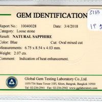 2.07 cts Natural Blue Sapphire Loose Gemstone Oval Cut Certified