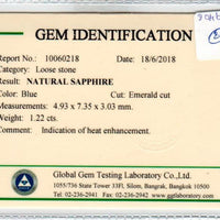 1.22 cts Natural Blue Sapphire Loose Gemstone Emerald Cut Certified