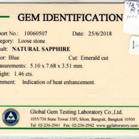 1.46 cts Natural Blue Sapphire Loose Gemstone Emerald Cut Certified