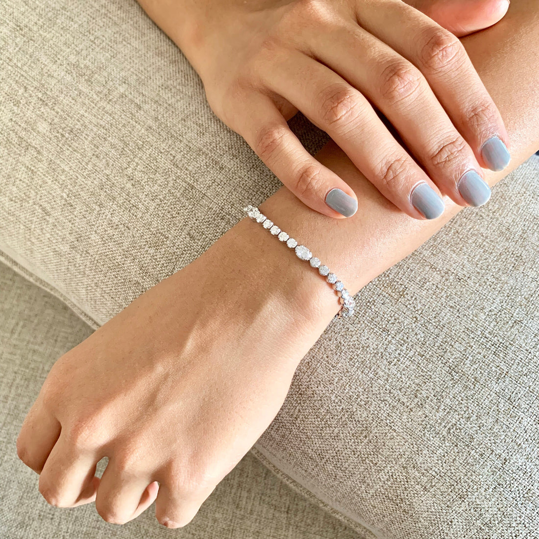 5.89 ctw Oval & Round Natural Diamond Bracelet | 18K White Gold | Classic Collection | Solitaire Bracelet | Minimal Jewelry