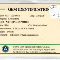 2.02 cts Natural Blue Sapphire Loose Gemstone Oval Cut Certified