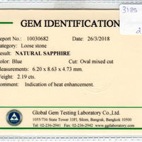 2.19 cts Natural Blue Sapphire Loose Gemstone Oval Cut Certified
