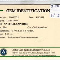 2.10 cts Natural Blue Sapphire Loose Gemstone Oval Cut Certified