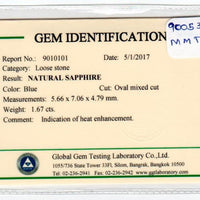 1.67 cts Natural Blue Sapphire Loose Gemstone Oval Cut