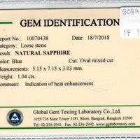 1.04 cts Natural Blue Sapphire Loose Gemstone Oval Cut Certified