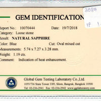 1.19 cts Natural Blue Sapphire Loose Gemstone Oval Cut Certified