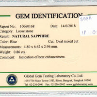 0.86 cts Natural Blue Sapphire Loose Gemstone Oval Cut Certified