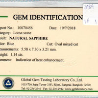 1.14 cts Natural Blue Sapphire Loose Gemstone Oval Cut Certified