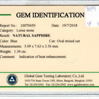 1.39 cts Natural Blue Sapphire Loose Gemstone Oval Cut Certified