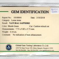 4.14 cts Unheated Natural Teal Blue Sapphire Loose Gemstone Oval Cut Certified