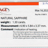 1.30 cts natural blue sapphire loose gemstone oval cut AGL Certified