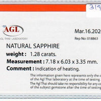 1.28 cts Natural Blue Sapphire Loose gemstone Oval Cut AGL Certified