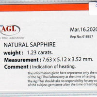 1.23 cts natural blue sapphire loose gemstone oval cut AGL Certified