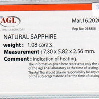 1.08 cts natural blue sapphire loose gemstone oval cut AGL Certified