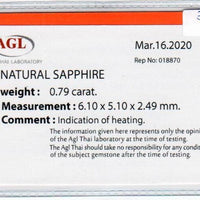 0.79 cts natural blue sapphire loose gemstone oval cut AGL Certified