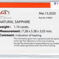 1.10 cts natural blue sapphire loose gemstone oval cut AGL Certified