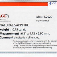 0.75 Cts Natural Blue Sapphire Loose Gemstone Oval Cut AGL Certified