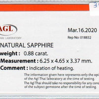 0.88 Cts Natural Blue Sapphire Loose Gemstone Oval Cut AGL Certified