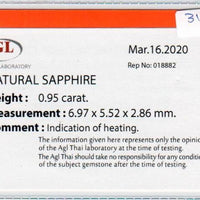 0.95 Cts Natural Blue Sapphire Loose Gemstone Oval Cut AGL Certified