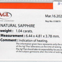 1.04 Cts Natural Blue Sapphire Loose Gemstone Oval Cut AGL Certified