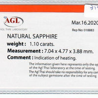 1.10 Cts Natural Blue Sapphire Loose Gemstone Oval Cut AGL Certified