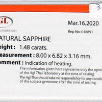 1.48 Cts Natural Blue Sapphire Loose Gemstone Oval Cut AGL Certified