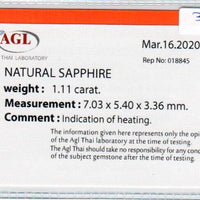 1.11 cts natural blue sapphire loose gemstone oval cut AGL Certified