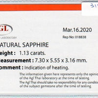 1.13 cts natural blue sapphire loose gemstone oval cut AGL Certified