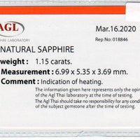 1.15 cts natural blue sapphire loose gemstone oval cut AGL Certified