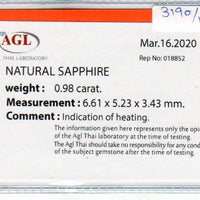 0.98 cts natural blue sapphire loose gemstone oval cut AGL Certified