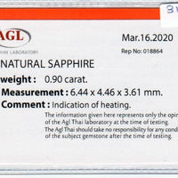 0.90 cts natural blue sapphire loose gemstone oval cut AGL Certified