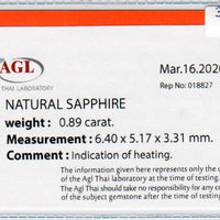 0.89 Cts Natural Blue Sapphire Loose Gemstone Oval Cut AGL Certified