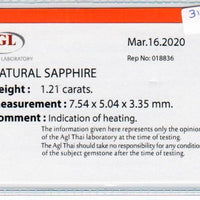 1.21 Cts Natural Blue Sapphire Loose Gemstone Oval Cut AGL Certified