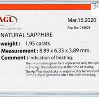 1.95 Cts Natural Blue Sapphire Loose Gemstone Oval Cut AGL Certified