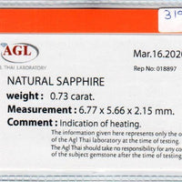 0.73 cts natural blue sapphire loose gemstone oval cut AGL Certified