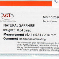 0.84 Cts Natural Blue Sapphire Loose Gemstone Oval Cut AGL Certified