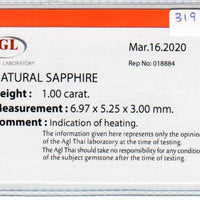 1.00 Cts Natural Blue Sapphire Loose Gemstone Oval Cut AGL Certified