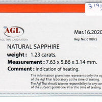 1.23 Cts Natural Blue Sapphire Loose Gemstone Oval Cut AGL Certified