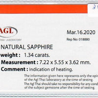 1.34 Cts Natural Blue Sapphire Loose Gemstone Oval Cut AGL Certified