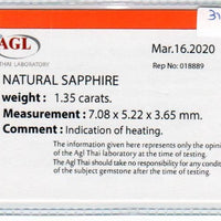 1.35 Cts Natural Blue Sapphire Loose Gemstone Oval Cut AGL Certified