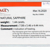 1.44 Cts Natural Blue Sapphire Loose Gemstone Oval Cut AGL Certified